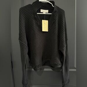 Vintage Havana black ribbed v neck sweater small